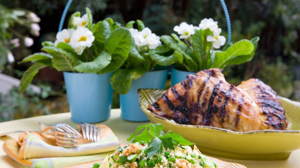 Couscous with Green Onions, Walnuts & Peas