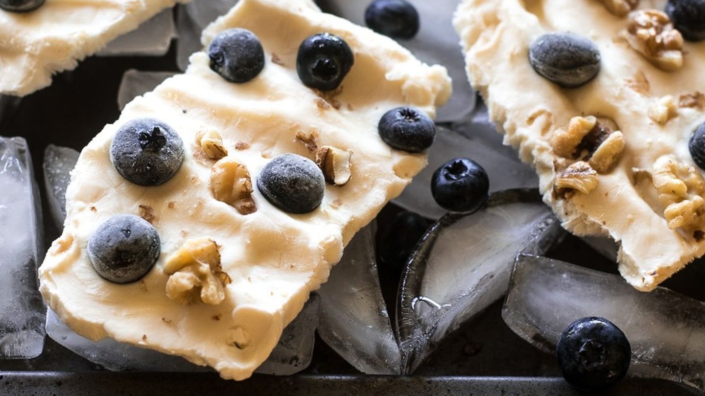 Easy Frozen Yogurt Bark with Blueberries and Walnuts