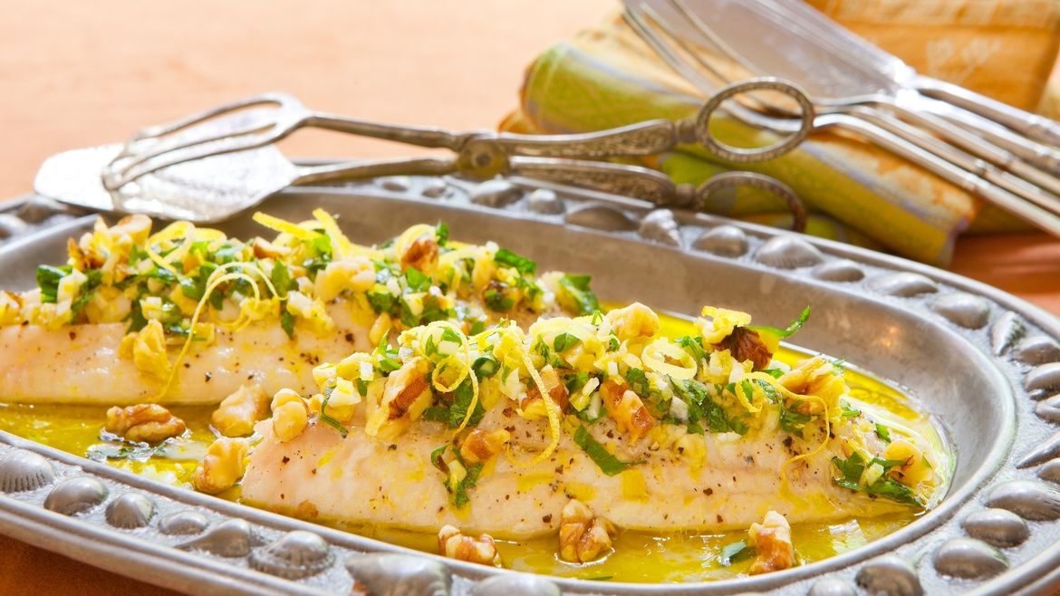 Oven-Baked Salmon with Walnutty Gremolata Sauce