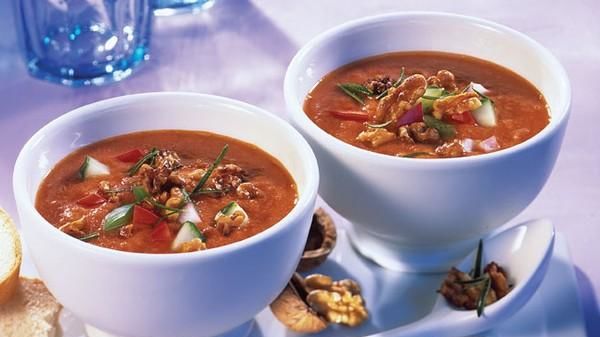 California Gazpacho with Herbed Walnuts