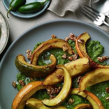 Spice-Roasted Squash with Walnut-Green Harissa Spice-Roasted Squash with Walnut-Green Harissa