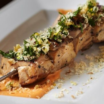 Grilled Chicken Kabobs with Roasted Red Pepper, Walnut Puree and Walnut Gremolata Grilled Chicken Kabobs with Roasted Red Pepper, Walnut Puree and Walnut Gremolata