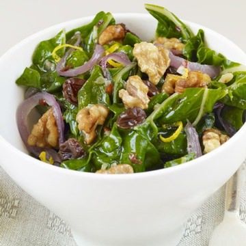 Dark Leafy Greens with Caramelized Onions, Raisins, and Maple Walnuts Dark Leafy Greens with Caramelized Onions, Raisins, and Maple Walnuts