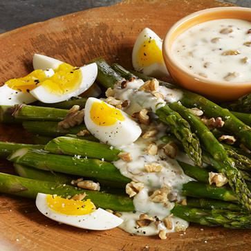 Warm Asparagus Salad with Toasted Walnut Aioli Dressing Warm Asparagus Salad with Toasted Walnut Aioli Dressing