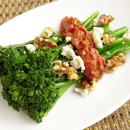 Broccolini with Walnut and Red Pepper Relish and Feta Broccolini with Walnut and Red Pepper Relish and Feta