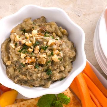 Roasted Eggplant & Walnut Dip with Toasted Pita Triangles Roasted Eggplant & Walnut Dip with Toasted Pita Triangles