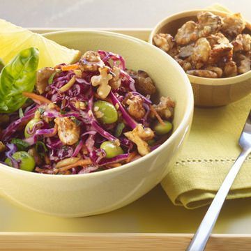 Red Cabbage Salad with Tamari Toasted Walnuts and Edamame Red Cabbage Salad with Tamari Toasted Walnuts and Edamame