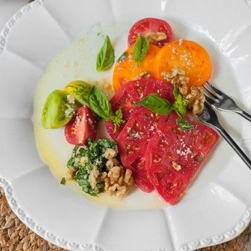Chunky Walnut Pesto with Heirloom Tomatoes Chunky Walnut Pesto with Heirloom Tomatoes