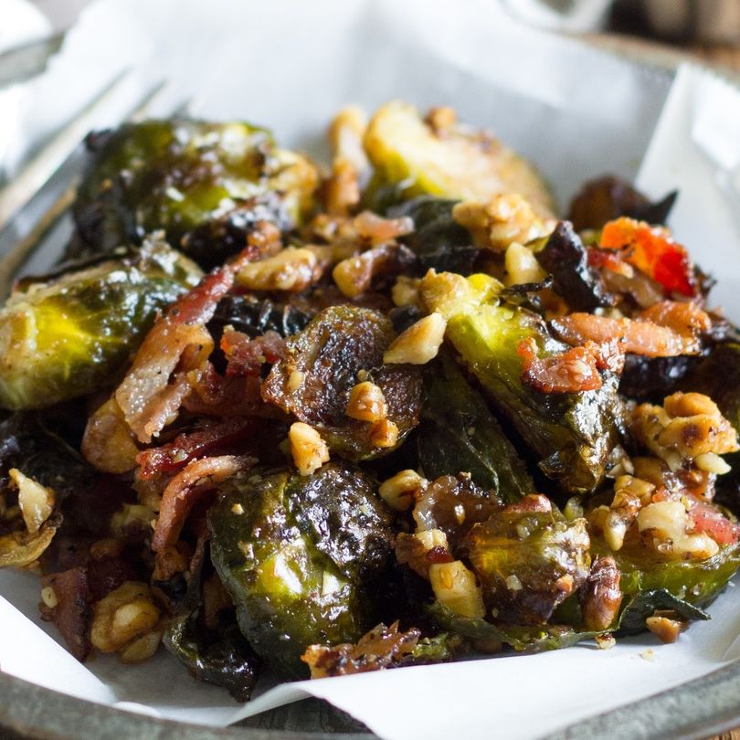 Maple Roasted Brussels Sprouts with Bacon & Walnuts Maple Roasted Brussels Sprouts with Bacon & Walnuts
