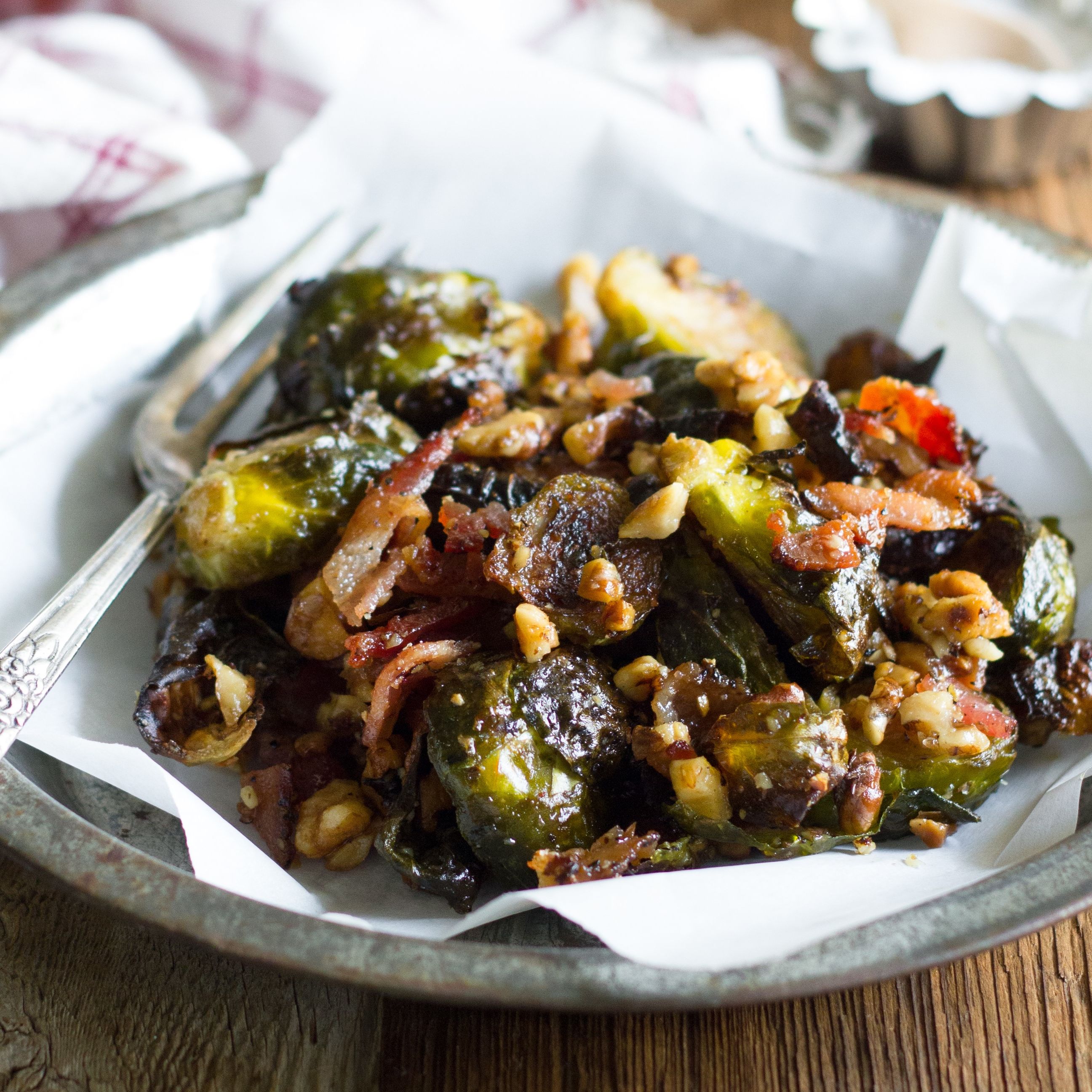 Maple Roasted Brussels Sprouts with Bacon & Walnuts Maple Roasted Brussels Sprouts with Bacon & Walnuts
