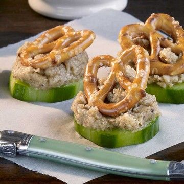 Cucumber-Walnut Butter-Pretzel Buttons Cucumber-Walnut Butter-Pretzel Buttons