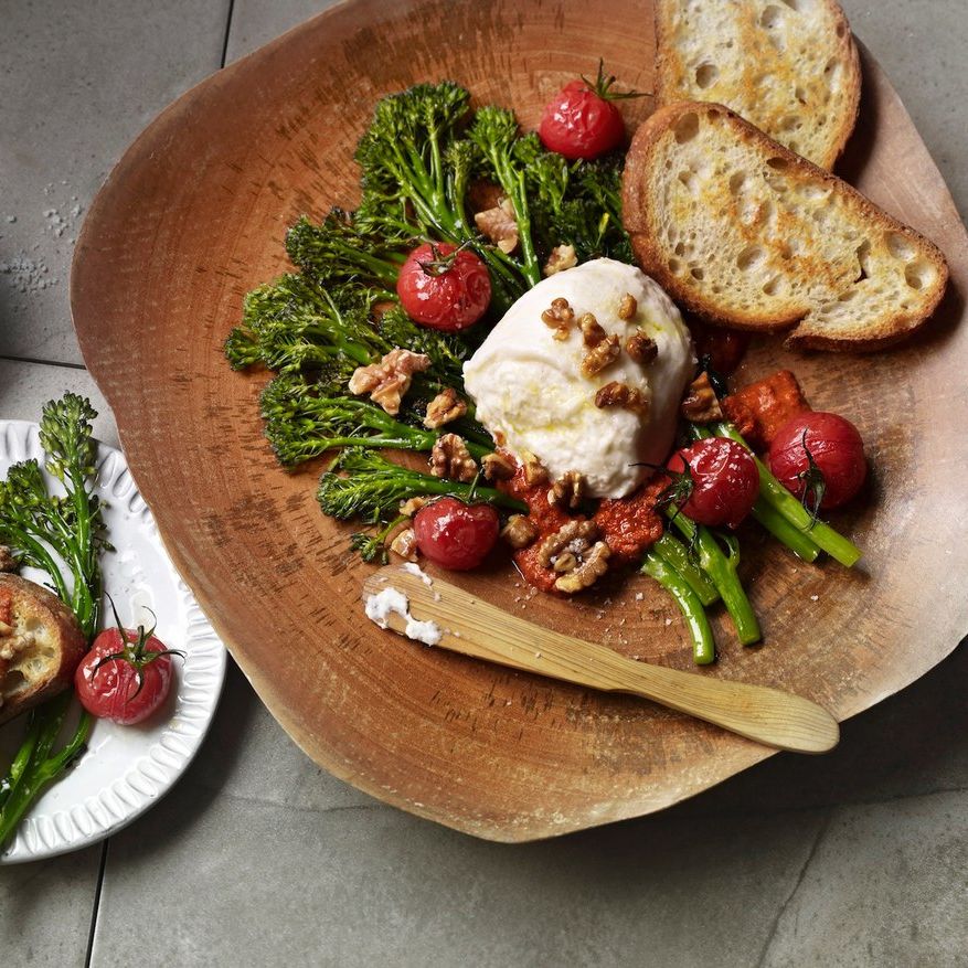 Broccolini with Burrata and Walnut Romesco Broccolini with Burrata and Walnut Romesco