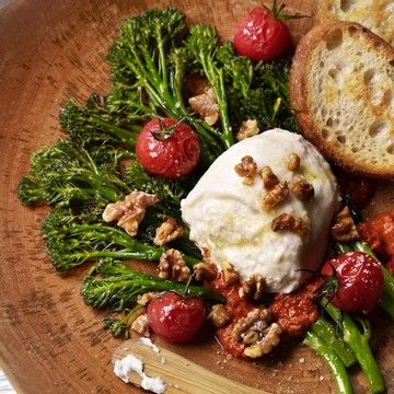Broccolini with Burrata and Walnut Romesco Broccolini with Burrata and Walnut Romesco