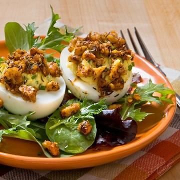Deviled Eggs with Cajun-Spiced Walnut Deviled Eggs with Cajun-Spiced Walnut