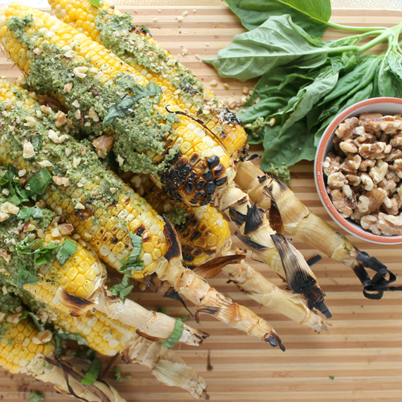 Grilled Corn with Walnut Pesto Grilled Corn with Walnut Pesto