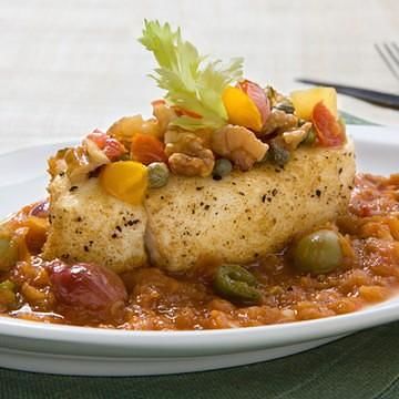 Tunisian Poached Fish with Olives, Preserved Lemons, Capers Tunisian Poached Fish with Olives, Preserved Lemons, Capers