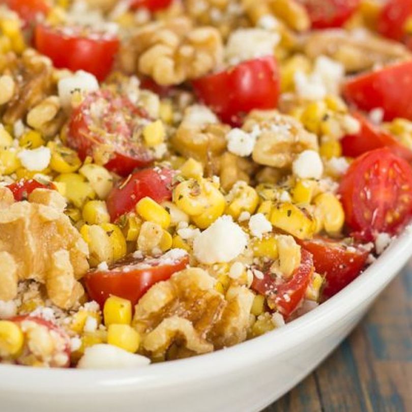 Grilled Garlic Herb Corn with Tomatoes and Walnuts Grilled Garlic Herb Corn with Tomatoes and Walnuts