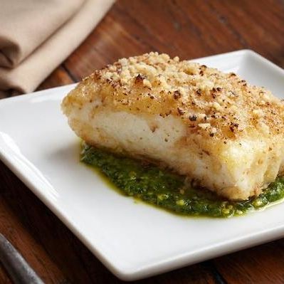Crusted Halibut Fillets with Arugula Pesto Crusted Halibut Fillets with Arugula Pesto