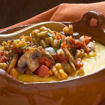 Walnut Rosemary Polenta with Tomato Mushroom Saute Walnut Rosemary Polenta with Tomato Mushroom Saute