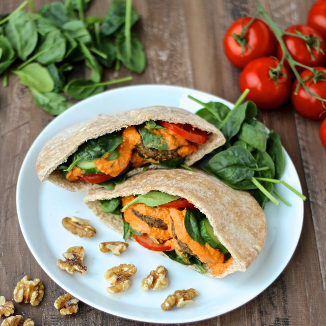 Spiced Lentil & Walnut Patties with Roasted Red Pepper Sauce Spiced Lentil & Walnut Patties with Roasted Red Pepper Sauce