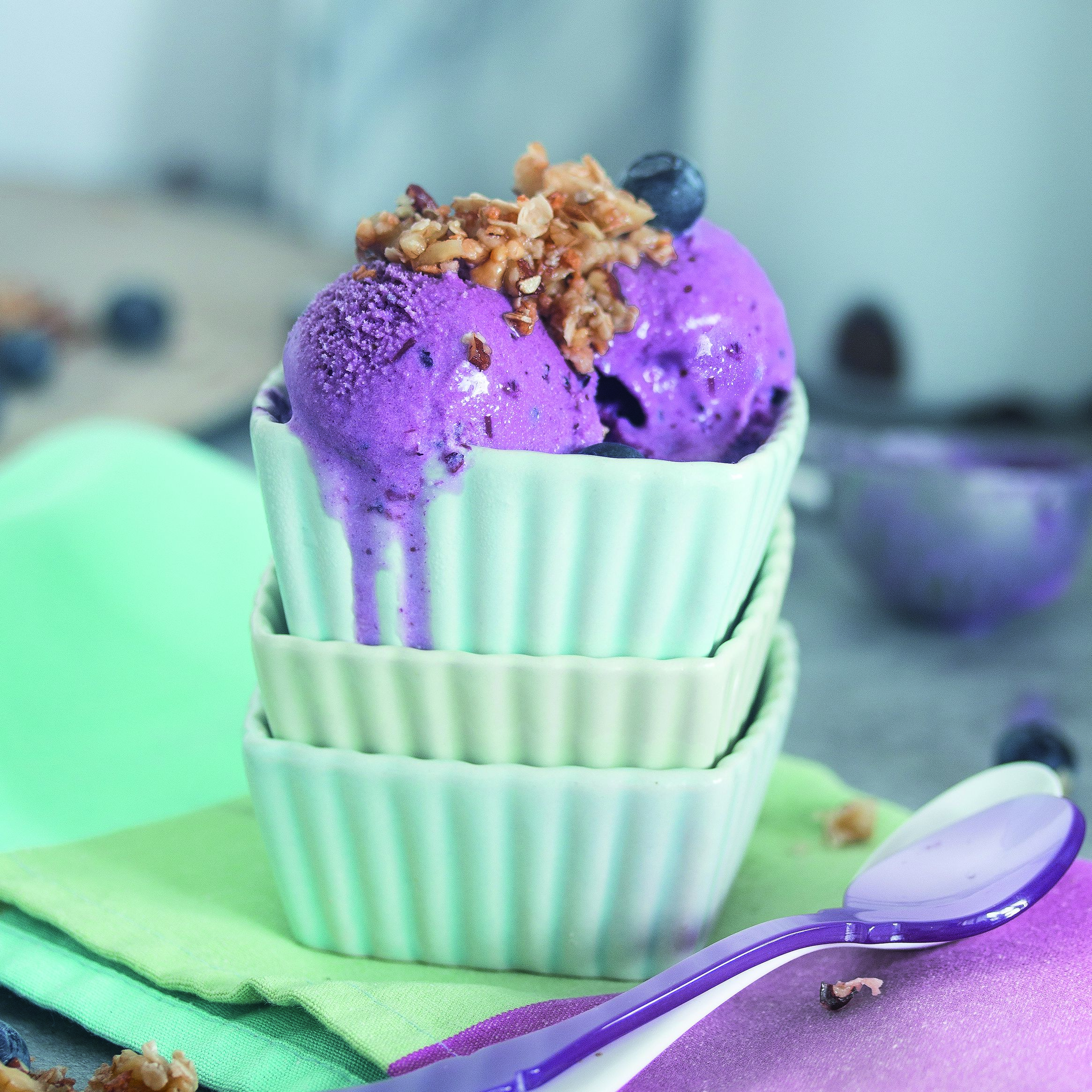 Blueberry Ice Cream with Walnut-Granola Topping Blueberry Ice Cream with Walnut-Granola Topping