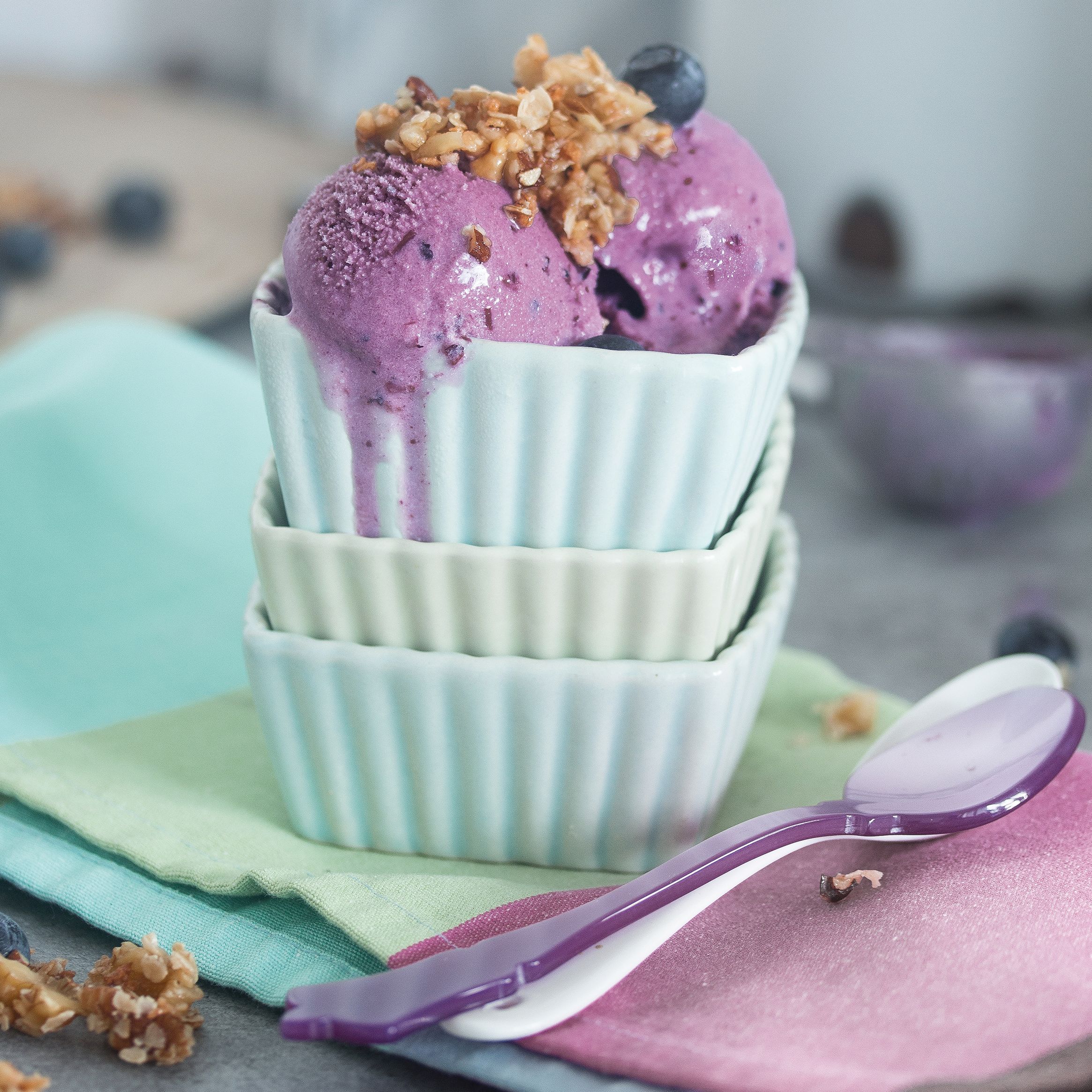 Blueberry Ice Cream with Walnut-Granola Topping Blueberry Ice Cream with Walnut-Granola Topping