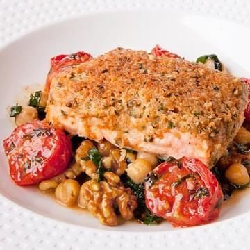 Walnut-Crusted Salmon with Stewed Chickpeas and Kale Walnut-Crusted Salmon with Stewed Chickpeas and Kale
