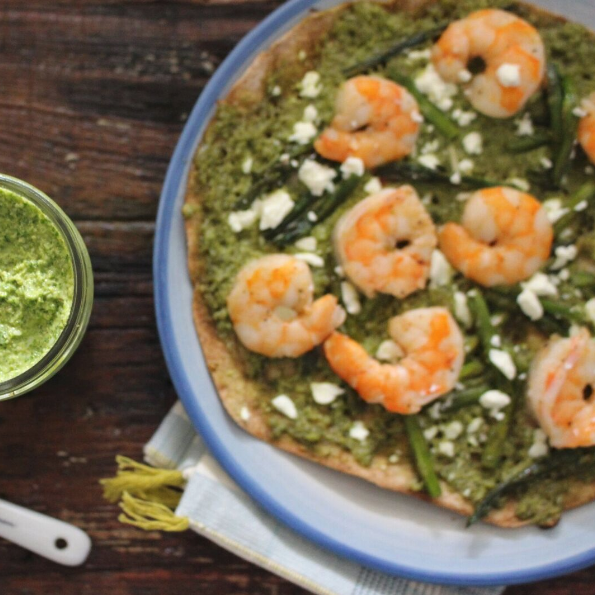 Walnut Arugula Pesto & Shrimp Flatbread Walnut Arugula Pesto & Shrimp Flatbread