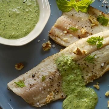 Trout with Toasted Walnut Green Sauce Trout with Toasted Walnut Green Sauce