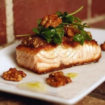 Candied Walnut-Crusted Salmon with Lemon Zest Vinaigrette Candied Walnut-Crusted Salmon with Lemon Zest Vinaigrette