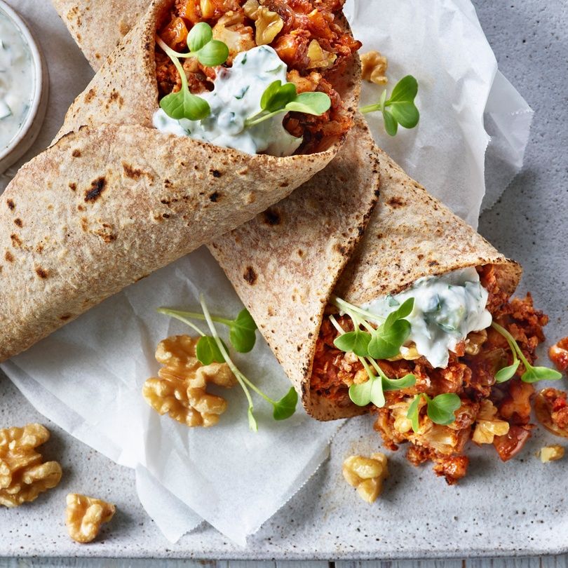 Spicy California Walnut and Cauliflower Indian Wraps Spicy California Walnut and Cauliflower Indian Wraps