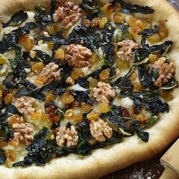 Spanish Coca with Wilted Greens, Walnuts and Raisins Spanish Coca with Wilted Greens, Walnuts and Raisins