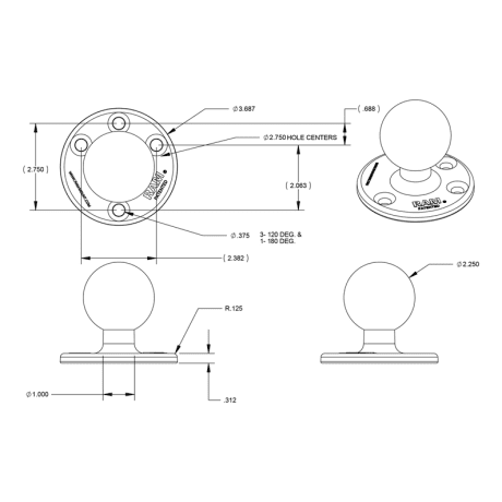 RAM® Mounts D-Size Drill-Down Base with AMPS Pattern