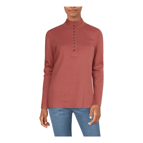 Natural Reflections® Women’s 10-Button Mock Turtleneck - Brick Dust