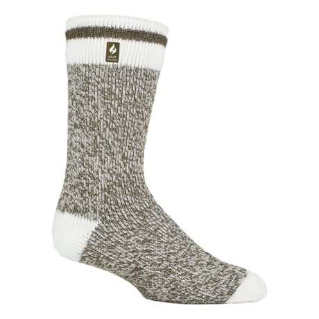 Heat Holders® Men's Cream Block Twist Crew Socks - Forest Green