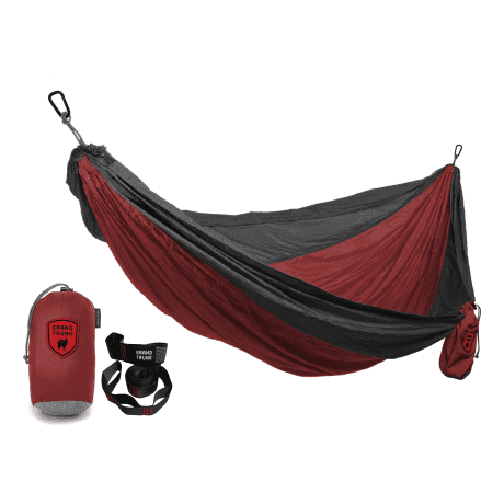 Grand Trunk Double Parachute Nylon Hammock with Straps - Crimson/Charcoal