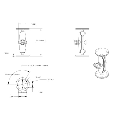 RAM® Double Ball Mount with Hardware for Garmin Striker+