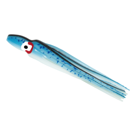 Gibbs-Delta Rigged Squid Hoochy Jig - Blue/Glow Spatter