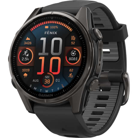 Garmin fēnix® 8 – 43mm AMOLED Sapphire Carbon Gray DLC Titanium with Black/Pebble Gray Silicone Band