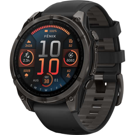 Garmin fēnix® 8 – 47mm AMOLED Sapphire Carbon Gray DLC Titanium with Black/Pebble Gray Silicone Band
