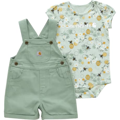 Carhartt® Infant Girls’ 2-Piece Short Sleeve Bee Bodysuit & Canvas Shortall Set