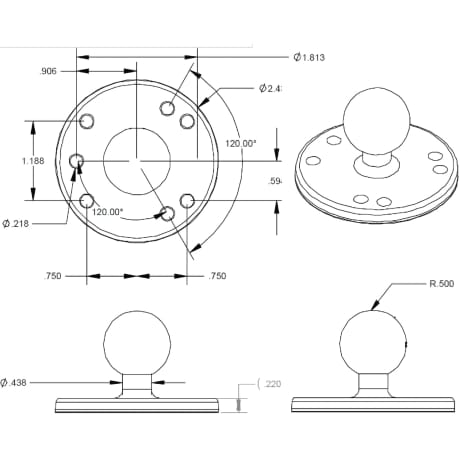 RAM® 2.5” Round Plate Base with Ball