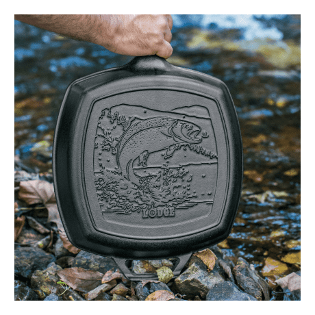 Lodge's Wildlife Series 10.5" Cast Iron Square Grill Pan – Trout - In the Field