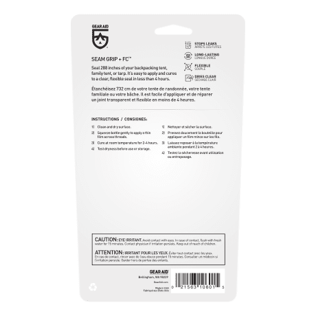 Gear Aid® Seam Grip FC Fast Cure Seam Sealant - Packaging Back View