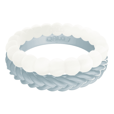 QALO Women's Vintage Denim Pearl/Blue Stackable Silicone Ring Set 