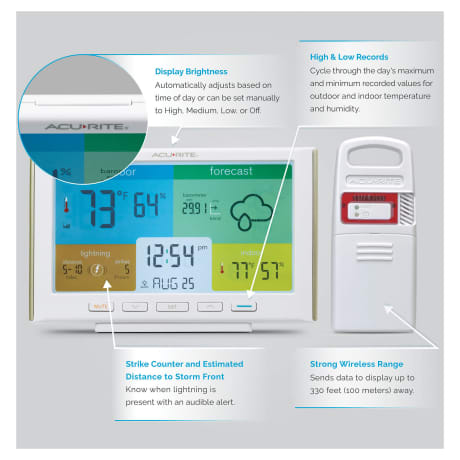 AcuRite® Weather Station Forecaster for Indoor/Outdoor Temperature and Humidity and Lightning Detection with Built-In Barometer