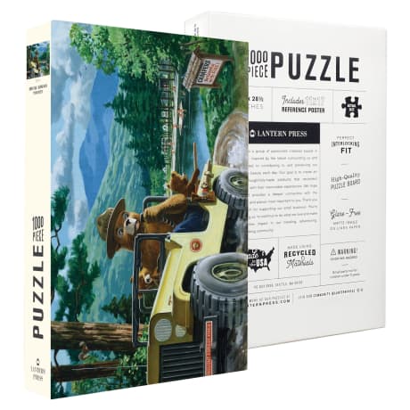 Lantern Press 1000-Piece Jigsaw Puzzle - Bear And Spring Flowers Lake Scene, Made In USA