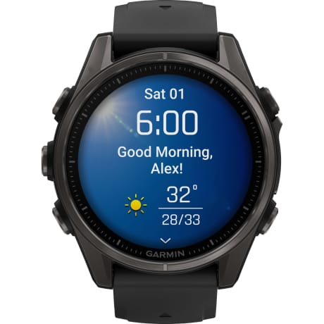 Garmin fēnix® 8 – 43mm AMOLED Sapphire Carbon Gray DLC Titanium with Black/Pebble Gray Silicone Band