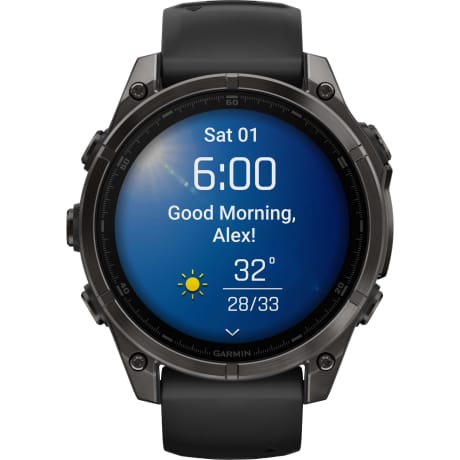 Garmin fēnix® 8 – 47mm AMOLED Sapphire Carbon Gray DLC Titanium with Black/Pebble Gray Silicone Band
