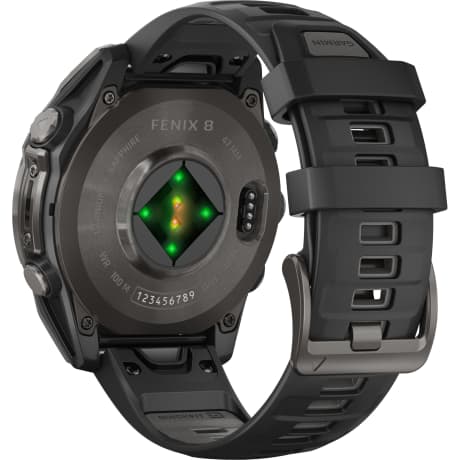 Garmin fēnix® 8 – 47mm AMOLED Sapphire Carbon Gray DLC Titanium with Black/Pebble Gray Silicone Band